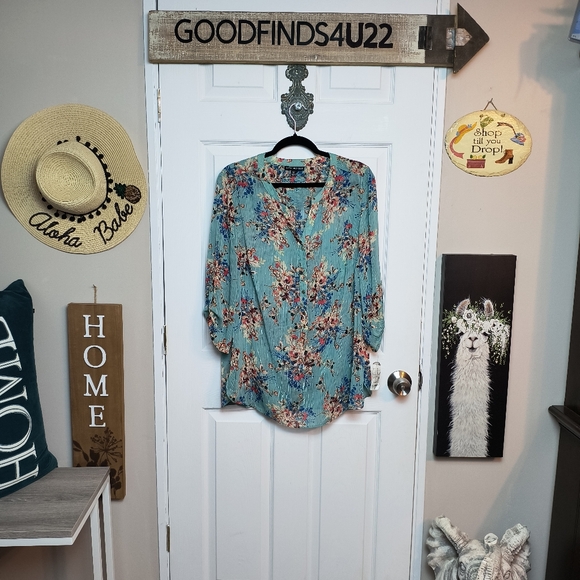 Sara Michelle Boho Floral Semi-Sheer V-Neck 3/4 Sleeve Blouse Size 1X - Picture 1 of 10